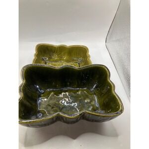 Vintage UPCO USA Ceramic Planter Set Olive Green Flower Pot Home Decor